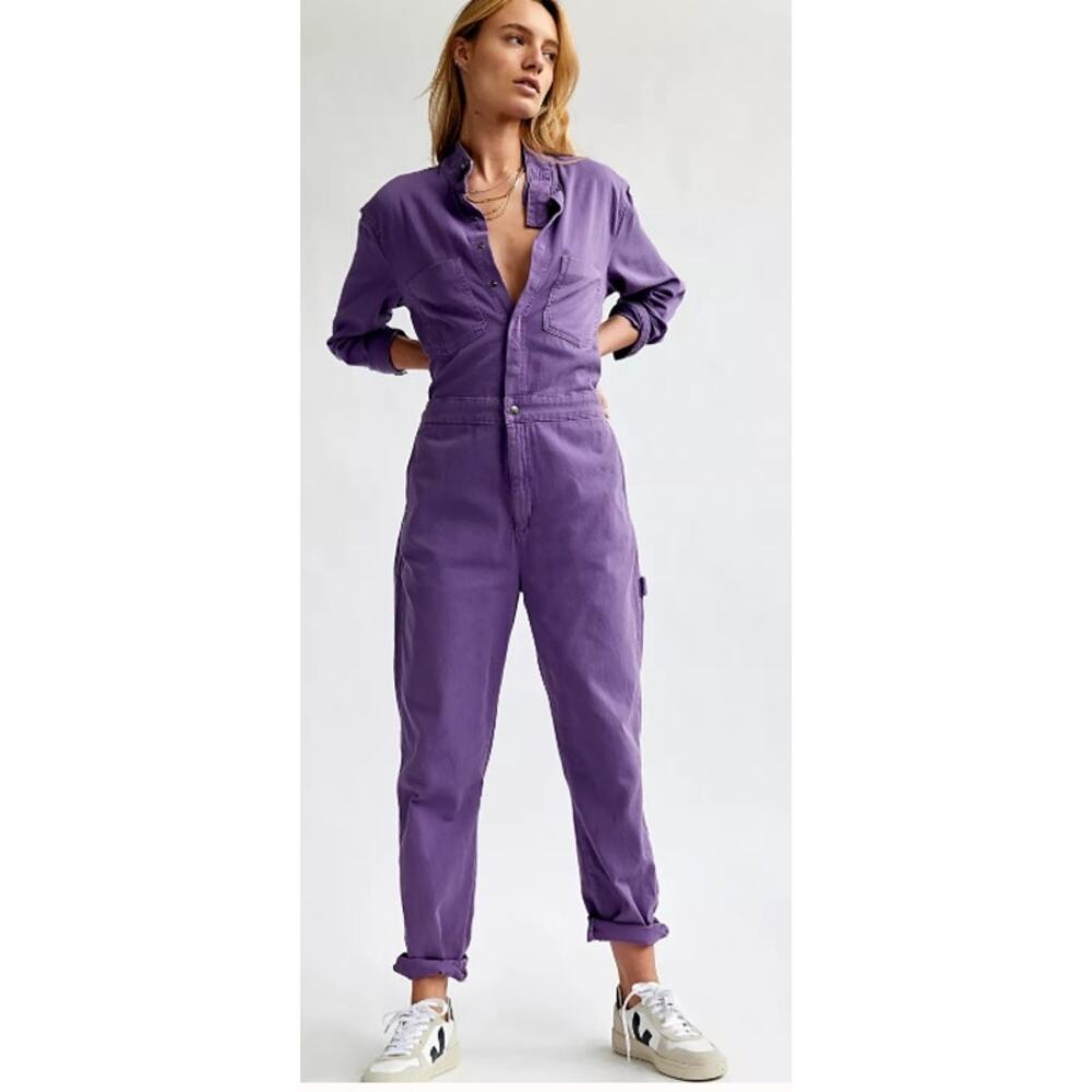 One Teaspoon Starship utility long sleeve cotton Jumpsuit  Purple Dove M